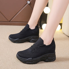 Women's Knit Platform Sneakers Breathable Lace Up Outdoor Shoes Lightweight