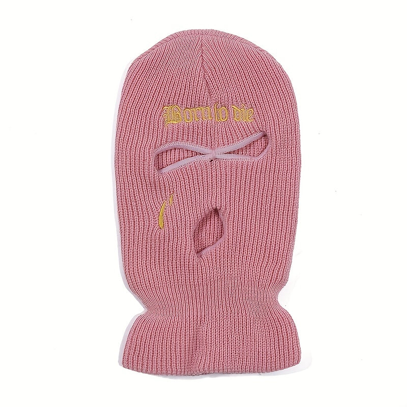 Gothic Letter Embroidery Balaclava 3 Hole Knitted Ski Mask