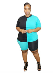  Colorblock Tee & High Waist Shorts Set Women's Co ords Two Pieces
