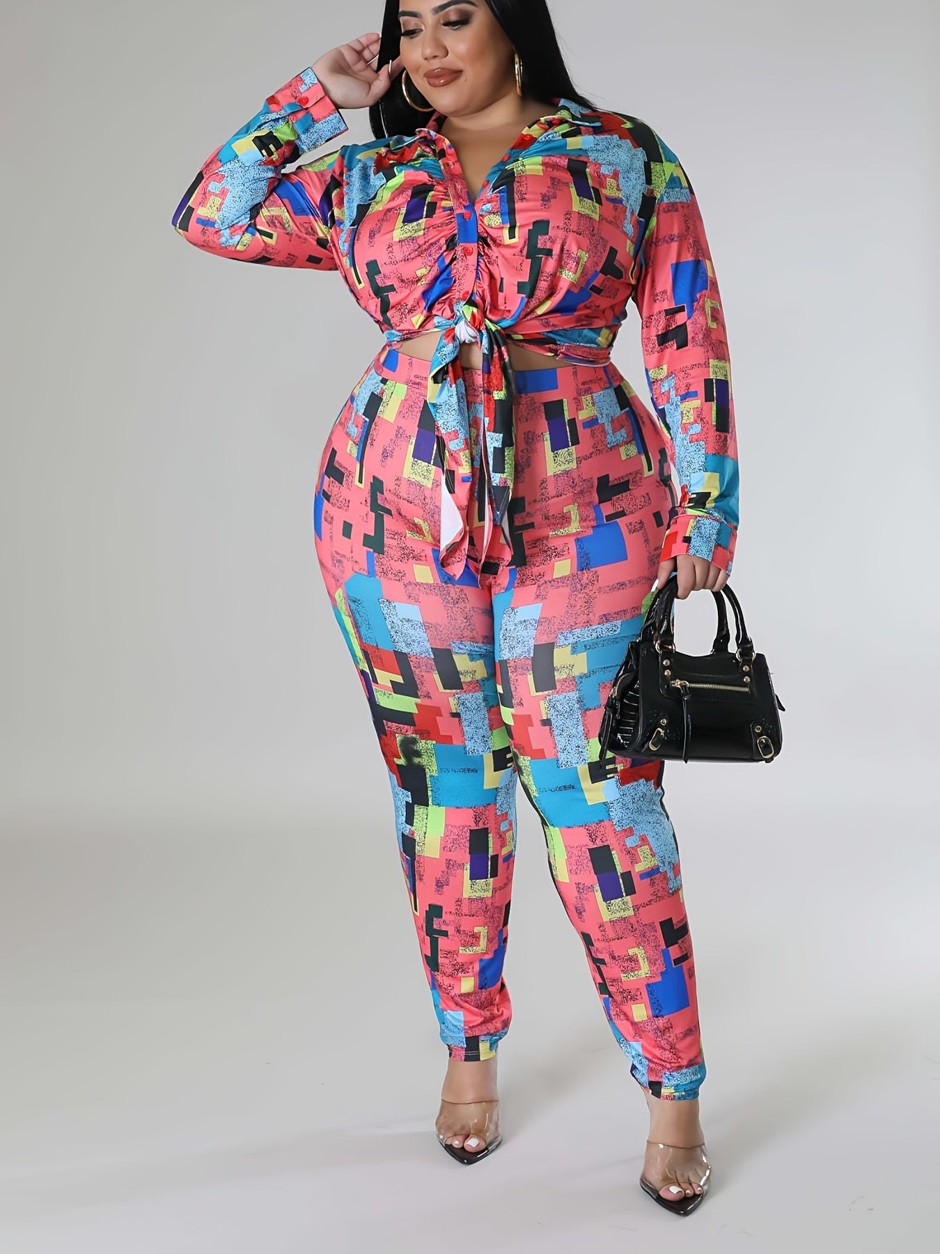  Geometric Print Shirt & Leggings Set