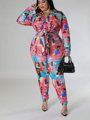 Geometric Print Shirt & Leggings Set