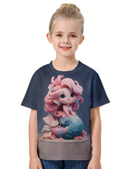 3D Mermaid Graphic Short Sleeve T shirt for Girls Boys