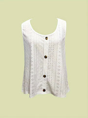 Casual Eyelet Tank Top & Wide Leg Pants Set Women's Outfit