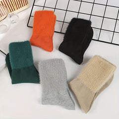 5 Pairs Fuzzy Solid Socks Warm Mid Tube Women's Stockings