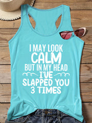  Casual Tank Top Women's Plus Slogan Print Round Neck Vest Top