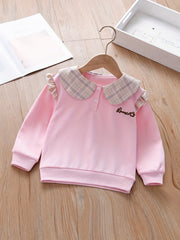 Girls' Plaid Button Crew Neck Sweatshirt for Casual Outfit