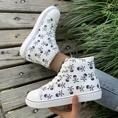 Skull Print High Top Sneakers Lace Up Casual Walking Shoes