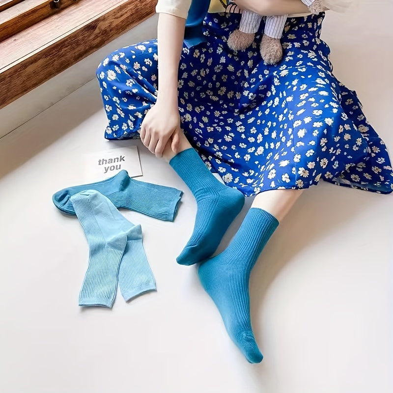 6 Pairs Mid Tube Solid Socks for Women