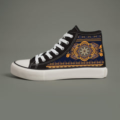 Ethnic Print High Top Canvas Sneakers, Non Slip Chunky Shoes