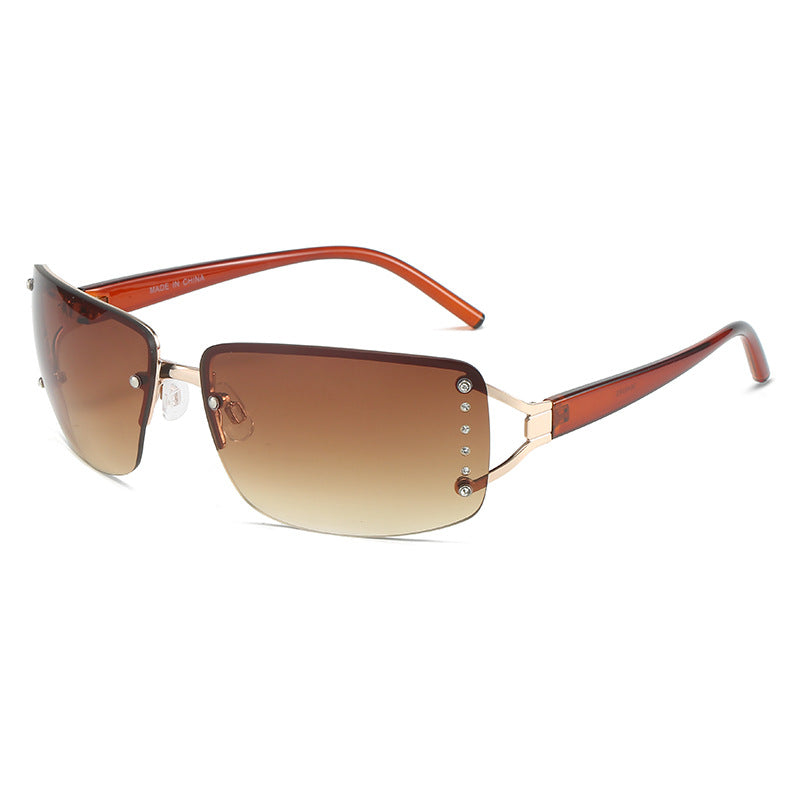 Rhinestone Rimless Sunglasses, Y2K Stylish Women's Eye Wear