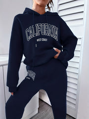  Women's Letter Graphic Hoodie & Joggers Outfit Set