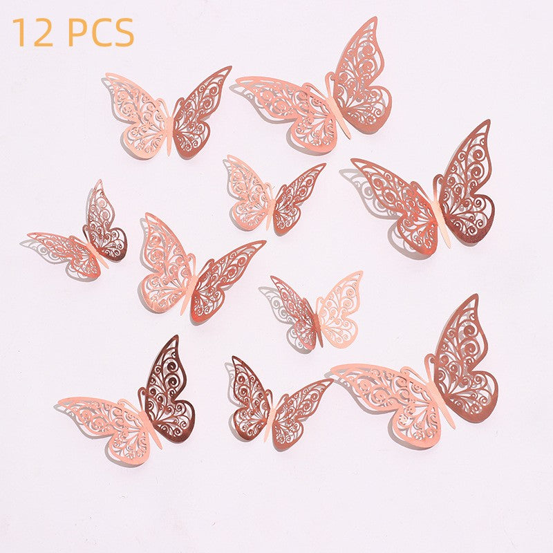12pcs 3D Golden Butterfly Wall Decor - Perfect for Birthday Party & Nursery