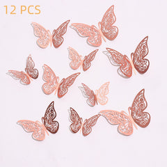 12pcs 3D Golden Butterfly Wall Decor - Perfect for Birthday Party & Nursery