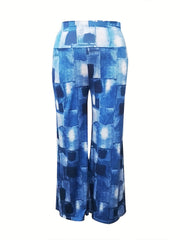  Casual Denim Print High Rise Wide Leg Pants