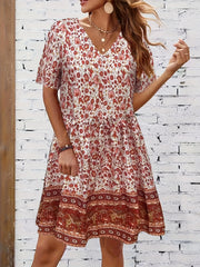 Women's Plus Floral Print Short Sleeve V Neck Summer Dress