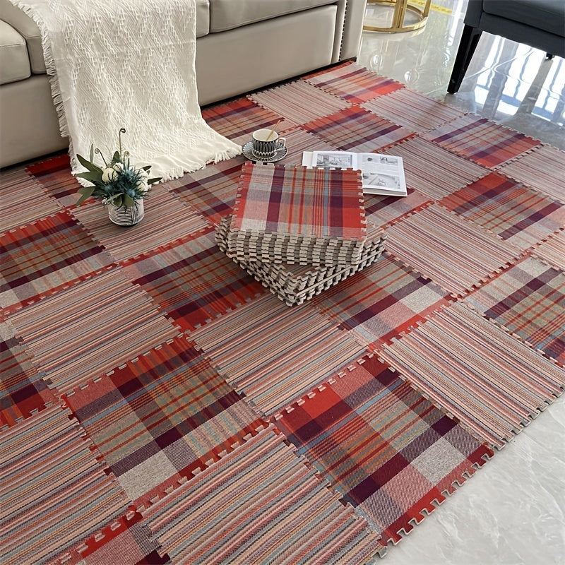 6 Pack Fabric Splicing Carpet Plaid Halloween Floor Mat Christmas Mat