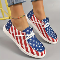 Women's Star Pattern Canvas Shoes Casual Lace Up Independence Sneakers