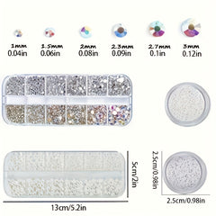4 Boxes AB Crystal Nail Art Rhinestones Gemstones Pearls for Nails