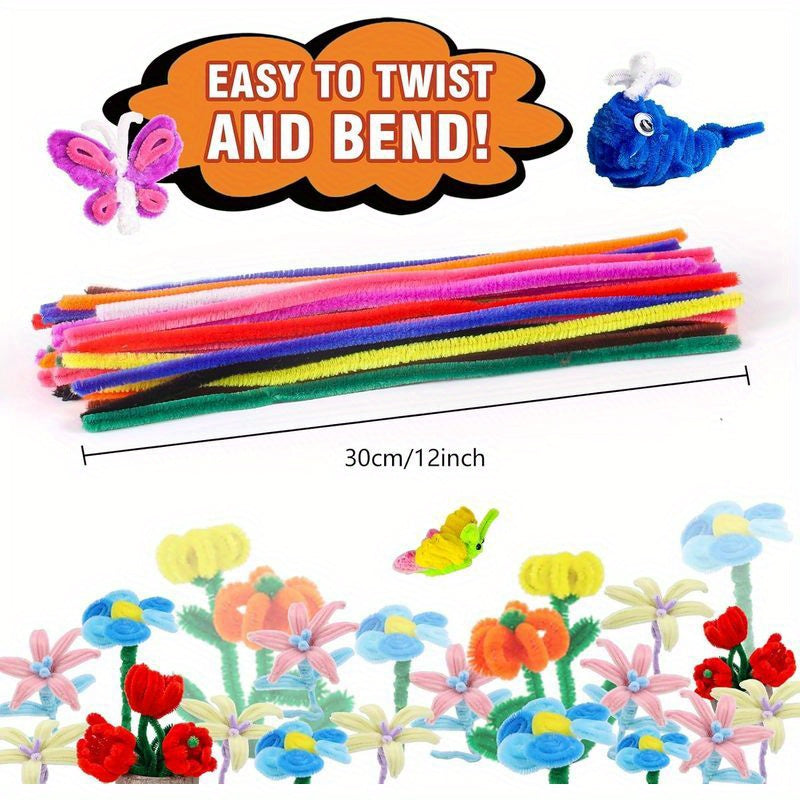 500-1000pcs Pipe Cleaner Bulk 10 Colors 12" x 6mm