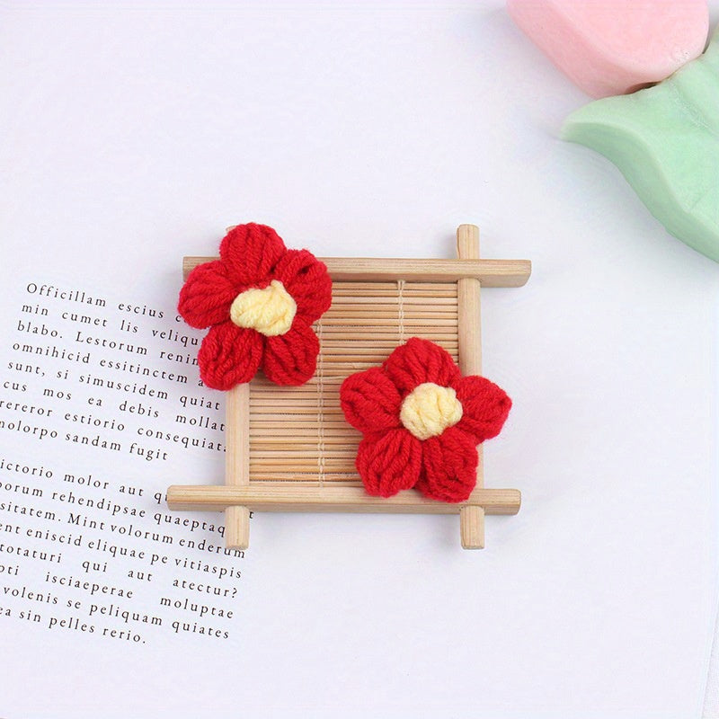 10pcs Crochet Flowers Diy Knitted Woolen Flower Clothing Accessories