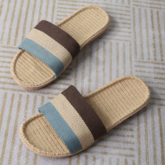 Women's Colorblock Flat Sandals Slip On Open Toe Non slip Linen Sole Slides