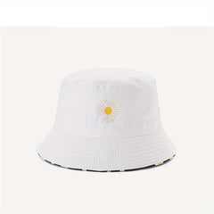 Double Sided Sun Hat with Daisy Embroidery for Men