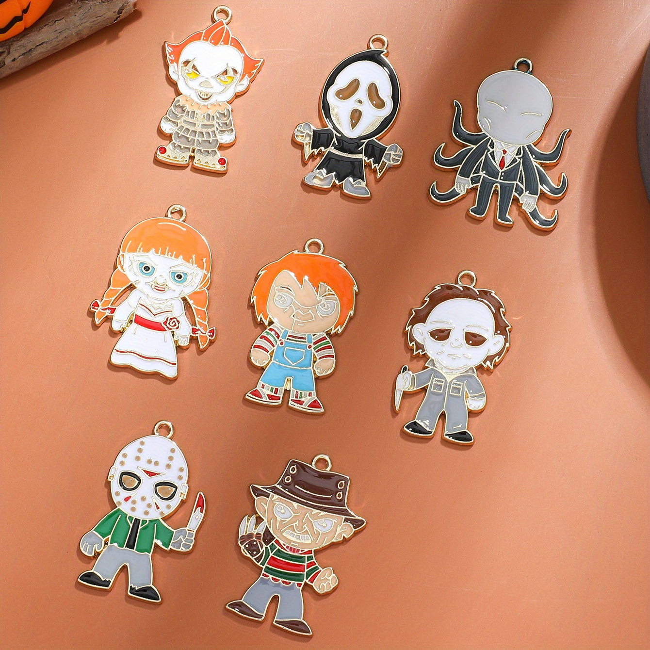 8pcs Cartoon Anime Pendant Set Keychain Necklace Earrings Bracelet Anklet