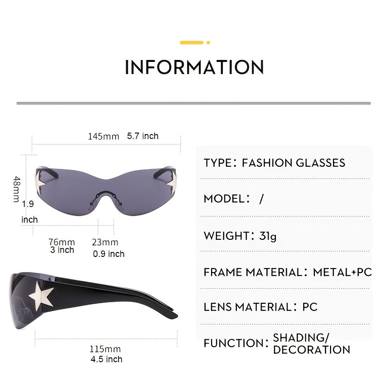 Rimless Y2K Sunglasses Wrap Around Oversized Frameless Sun Glasses