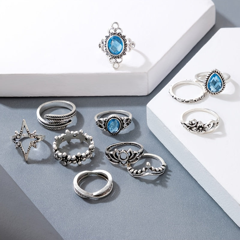 Vintage Star Geometric Hollow Ring Set For Women's Joint Tail Ring