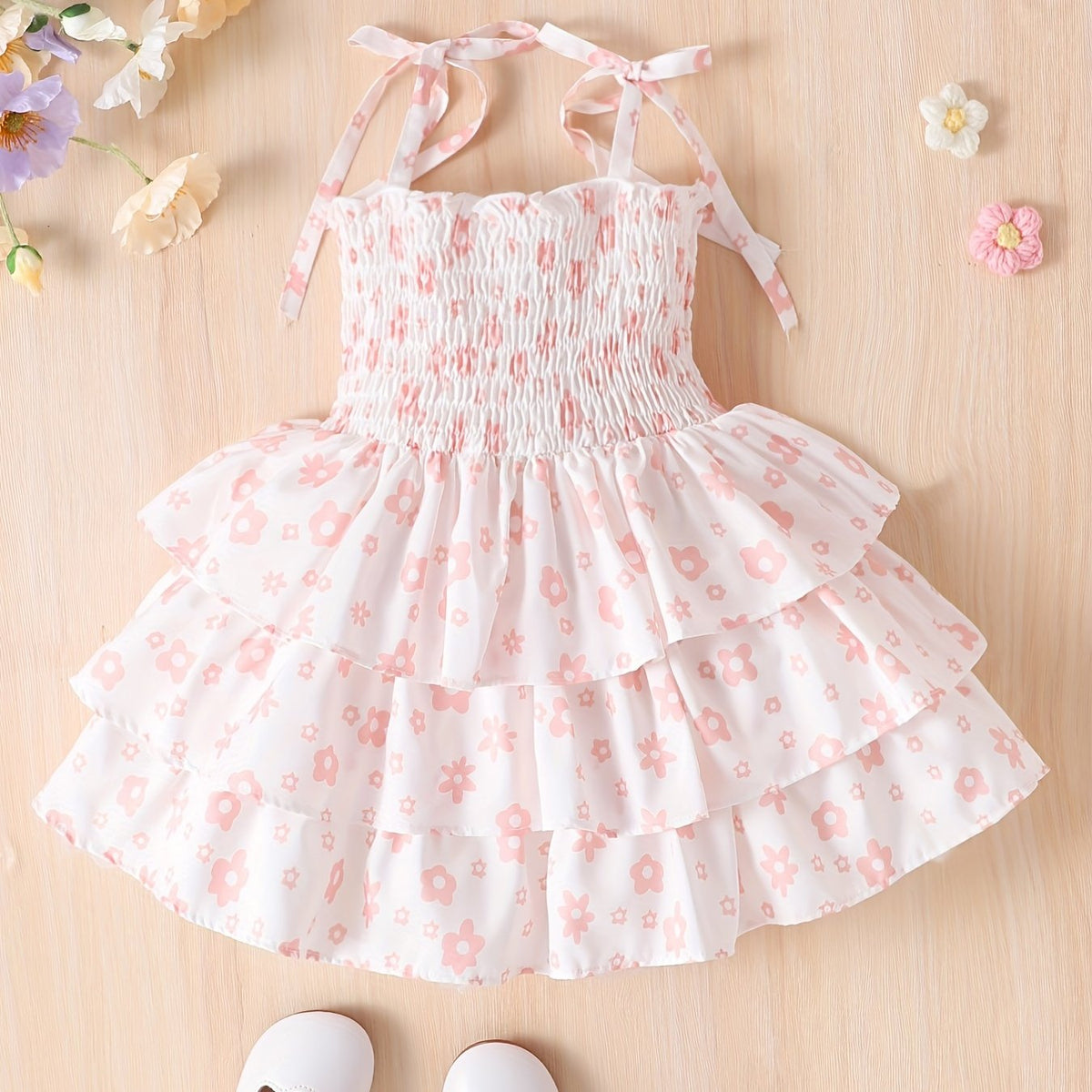 Baby Girls Allover Print Three Layer Skirt Suspender Dress Fairy