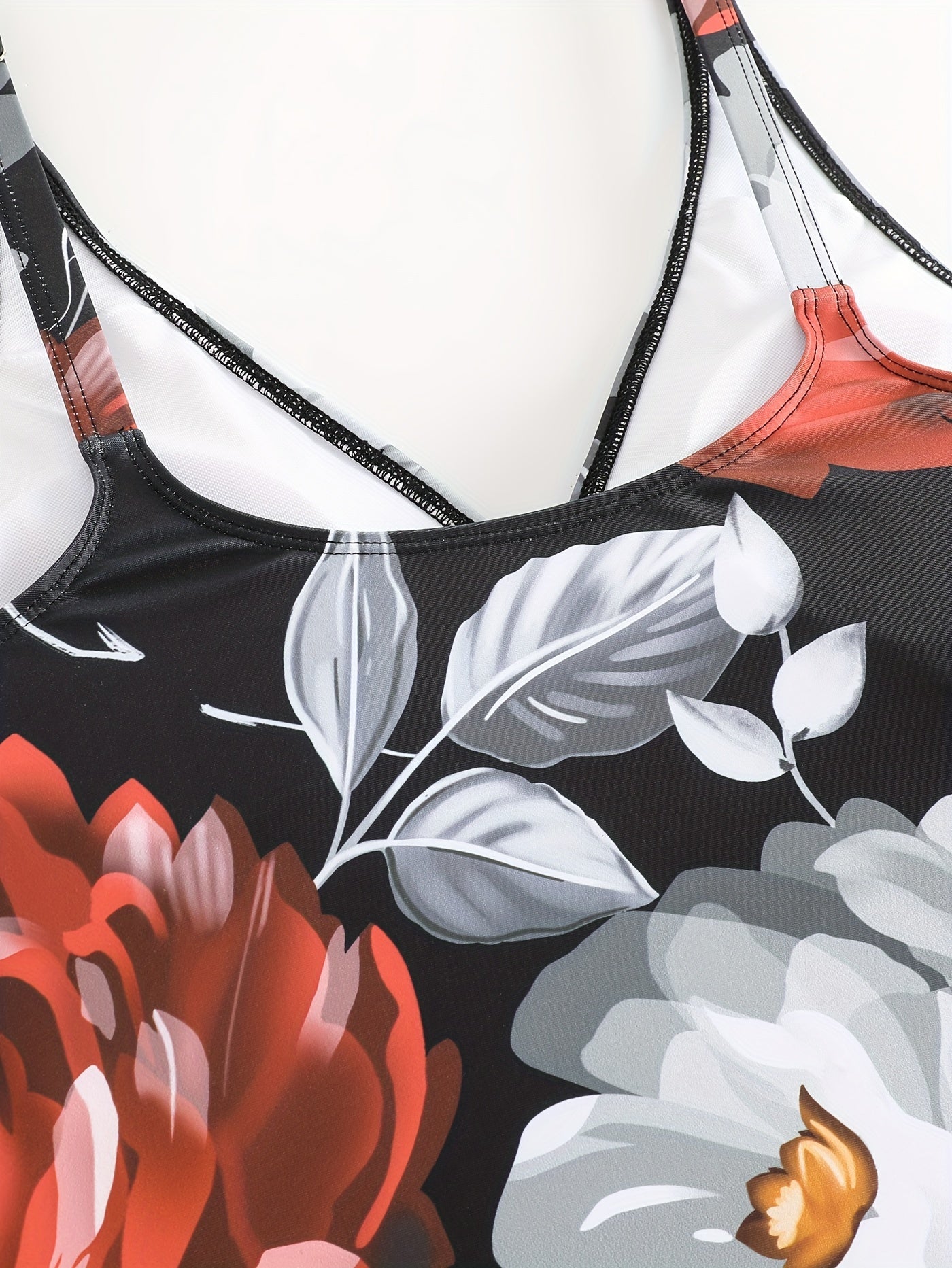 Floral Print V Neck Cami Top & Panty Bathing Suit 2 Piece Set