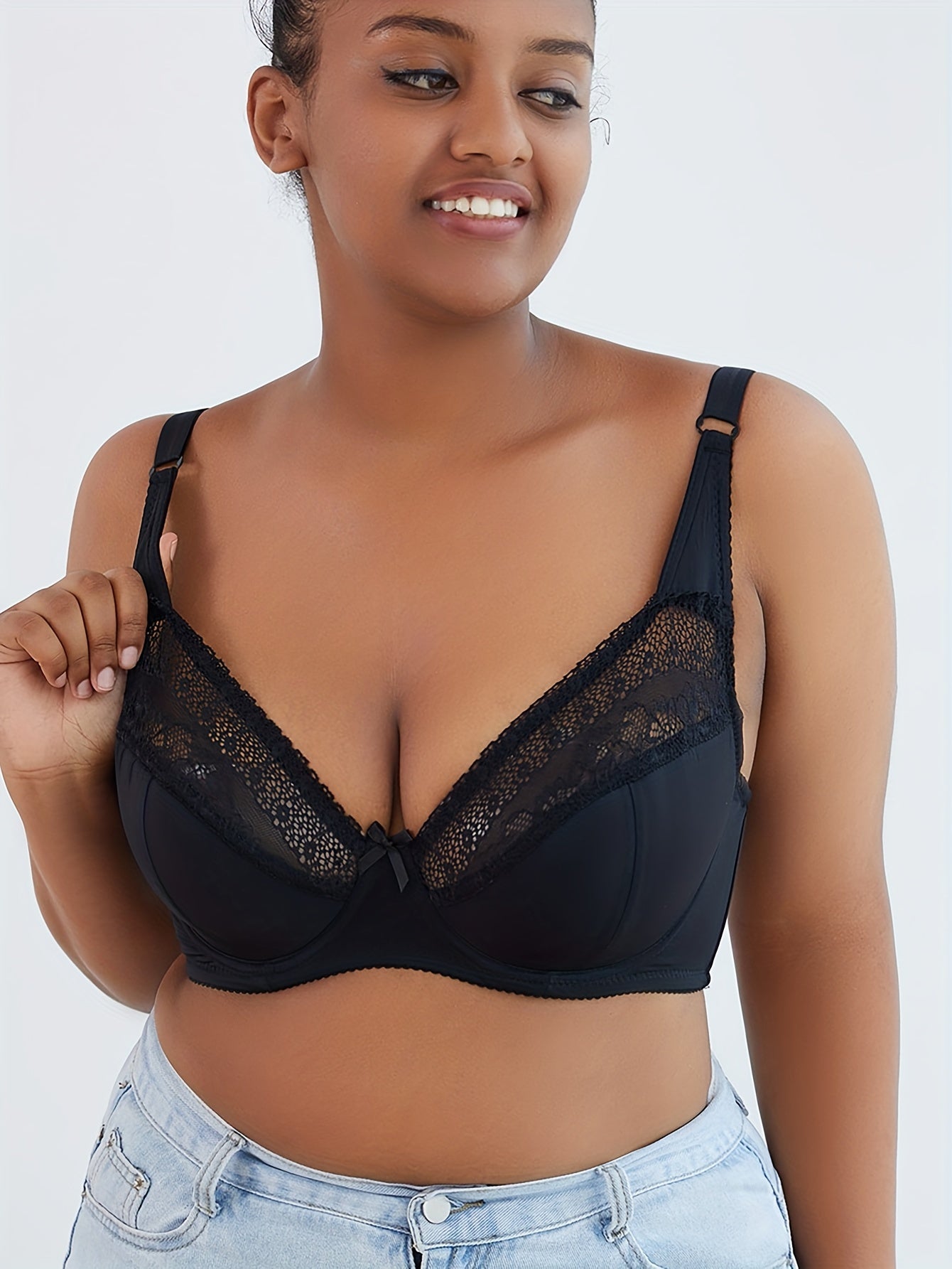  Lace Bow Detail Bralette With Adjustable Straps
