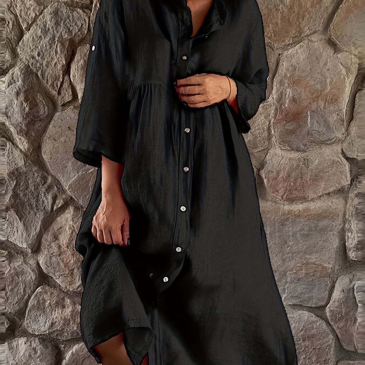  Button Up Shirt Dress Roll Up Sleeve