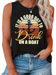  Anchor & Letter Print Tank Top