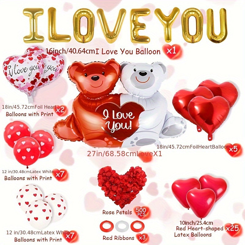 56pcs Love Balloons & Rose Petals for Anniversary Wedding Romantic Decoration