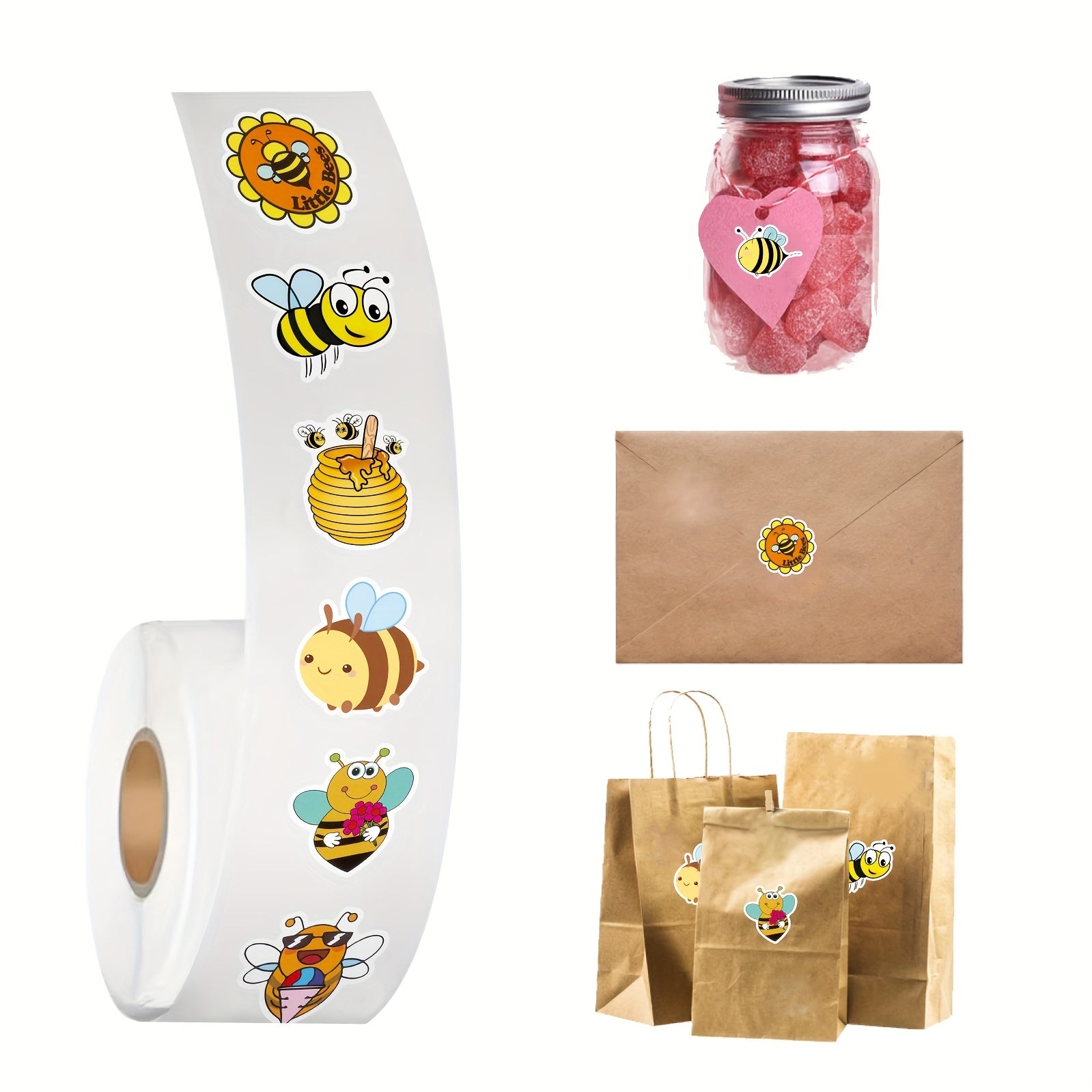 500pcs Bee Roll Stickers 10 Styles for Kids Parties Scrapbooks Greeting Cards