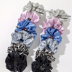 12pcs Satin Scrunchies Leopard Pattern Hair Rope