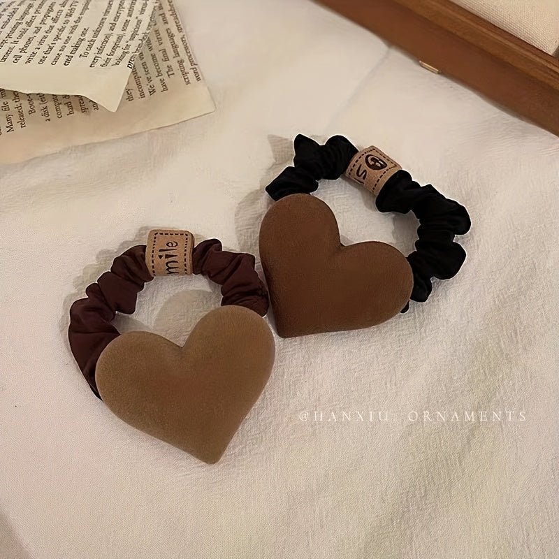 4pcs Flocking Bow Knot Heart Shape Scrunchie Hair Rope Bun Accessory