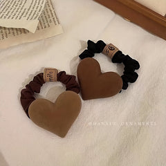4pcs Flocking Bow Knot Heart Shape Scrunchie Hair Rope Bun Accessory