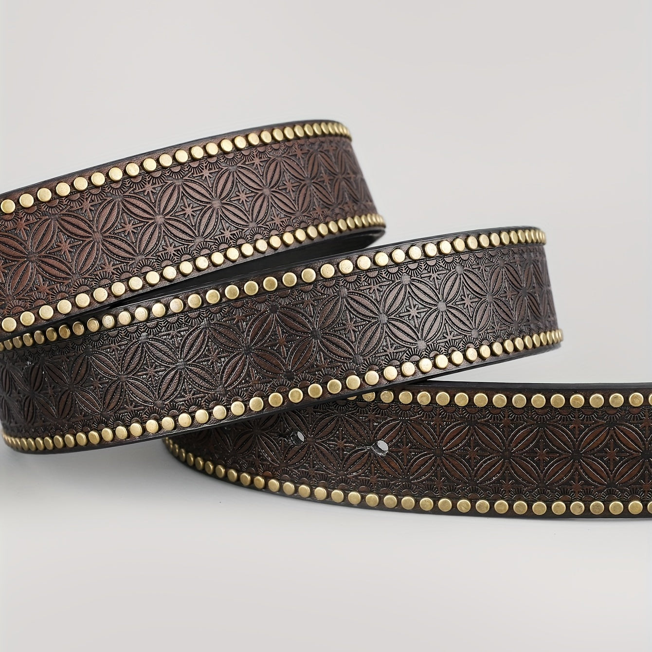 Dark Brown Casual Vintage Embossed Belt