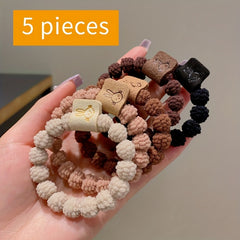 5pcs Plush Rabbit Hair Tie Ponytail Holder Hair Accessories