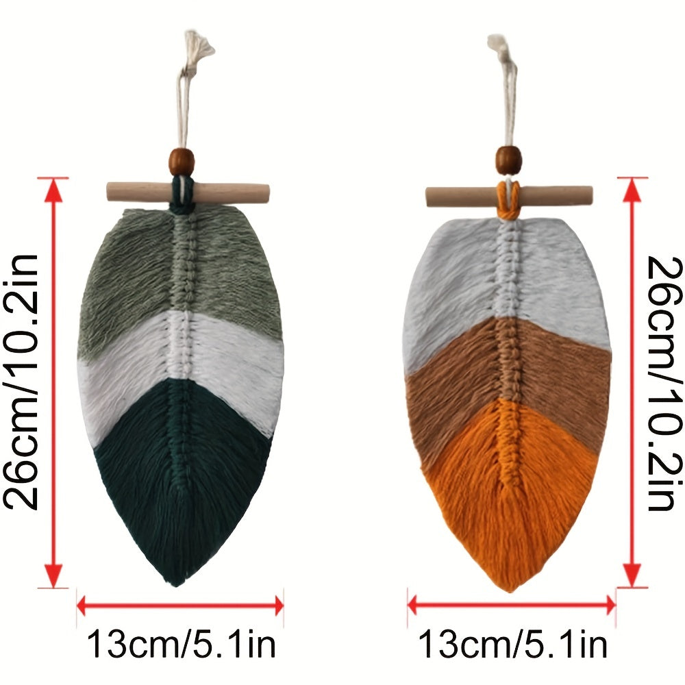 Boho Leaf Macrame Wall Hanging with Wooden Bead