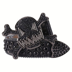 Big Rhinestone Skull Buckle Belt Punk Stone Crystal Studded Waist Strap For Men
