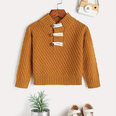 Baby's Button V neck Knitted Pullover Top Child's Casual Sweater
