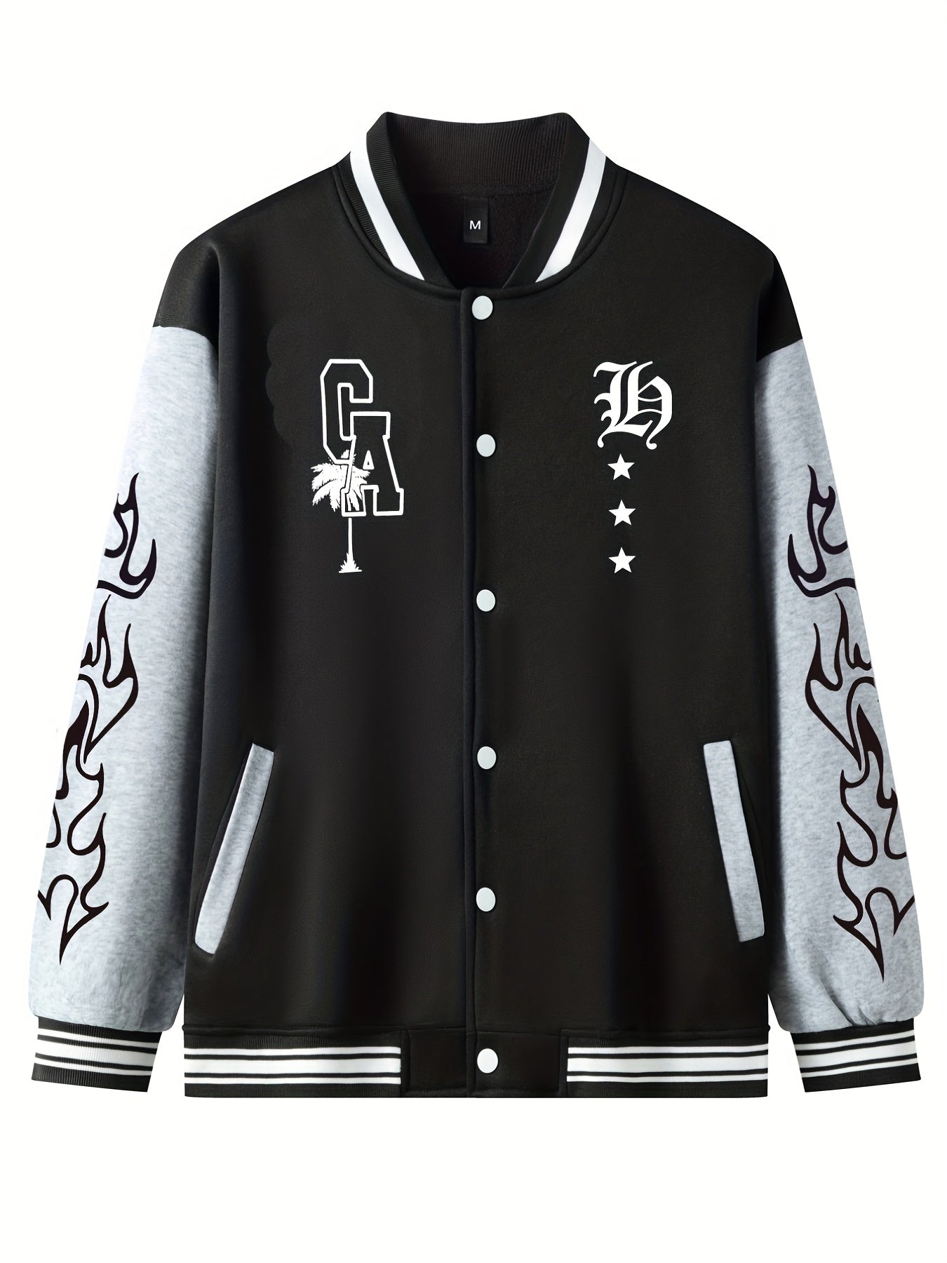 Men's Star Embroidery Varsity Jacket, Spring Fall School Baseball