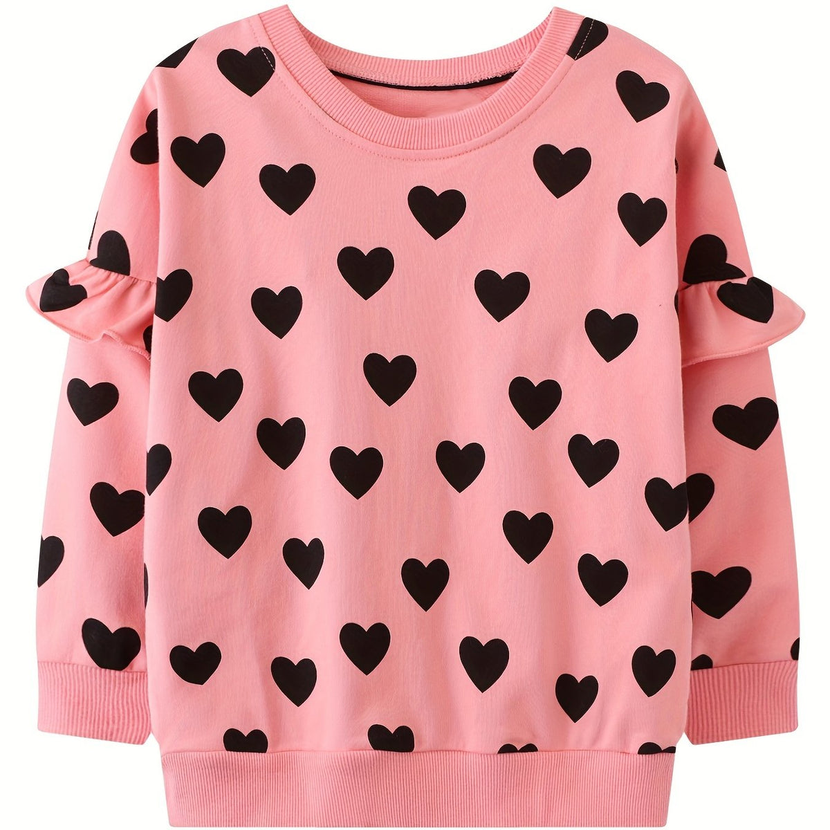 Hearts Pattern Toddler Girls Sweatshirt Crewneck Pullover For 2-8 Years