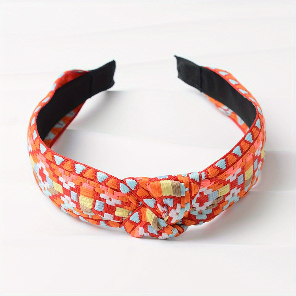 Embroidered Knotted Headband for Women Ethnic Style Hair Hoop Headdress