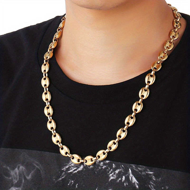 2pcs Stainless Steel Men's Coffee Bean Necklace Bracelet