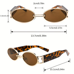 Y2K Oval Metal Sunglasses Retro Tortoiseshell UV400 Sun Shades