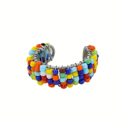 Boho Style Silver Ring with Colorful Beads - Adjustable Anti-Anx